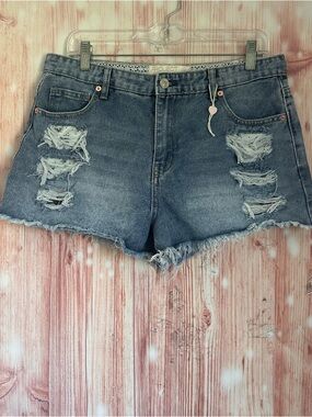 Project Rebel Denim Blue Lightwash High Rise Frayed Hem Jean Shorts Size 11
